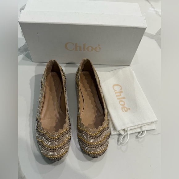 Chloe Shoes - NWT Chloe - Lauren studded scalloped flat, in seashell reef stud, 36.5 (US6.5)